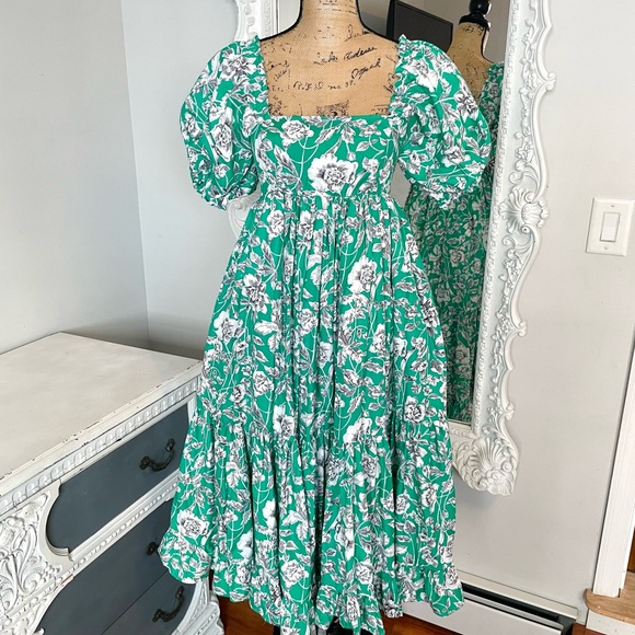 New York Couture One of a Kind Vintage Flowers Puff Sleeve Maxi Dress - Picture 4 of 8